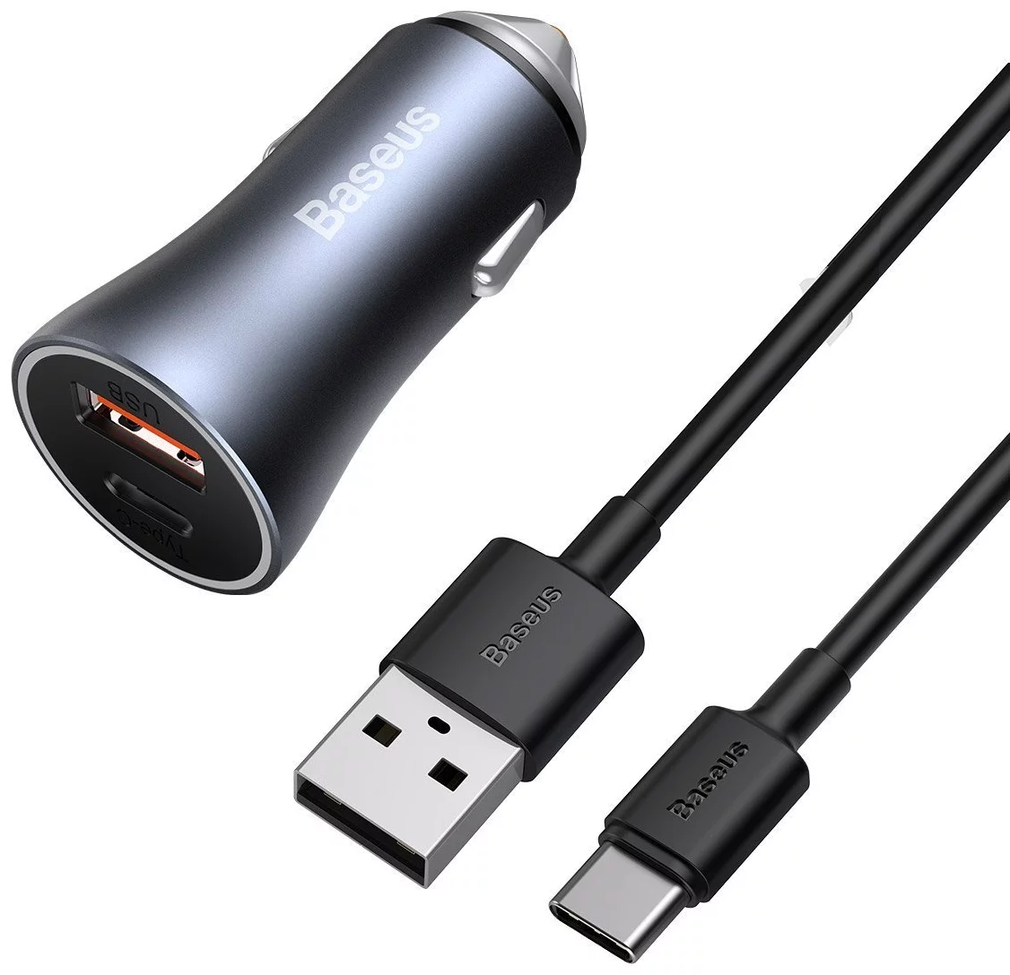 Cargador Para Auto Baseus 40W Dual Usb + Usb-C Cable Usb-C TZCCJD-OG