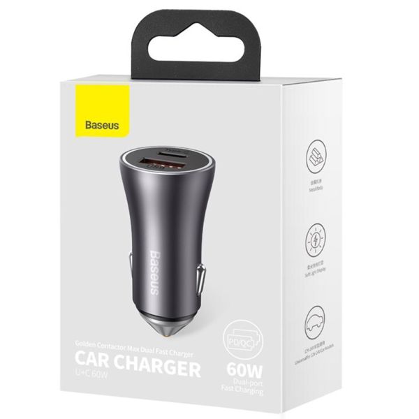 Cargador Para Auto Baseus 60W Dual Usb + Usb-C CGJM000113